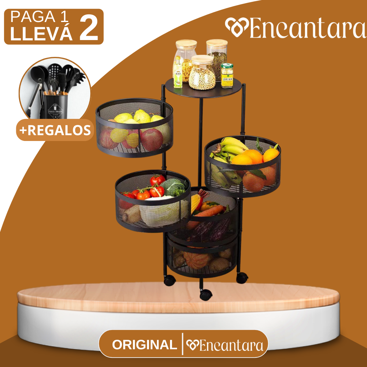 [Llévate 2 y paga 1] Frutero Articulado de Acero Inoxidable Giratorio de 4/5 Niveles + REGALO: Kit de Utensilios de Cocina