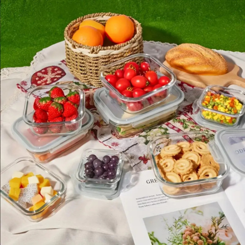 [PAGÁ 4 LLEVÁ 8] Conjunto de Recipientes de Vidrio con Tapa Antiderrame + REGALO: Porta Condimentos